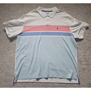 Izod Shirt Men XXL White Color Block Polo Short Sleeve Quarter Buttons Collared
